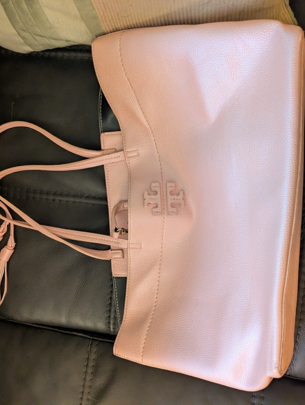 Tory Burch Pink Pebbled Leather Tote - Picture 1 of 9
